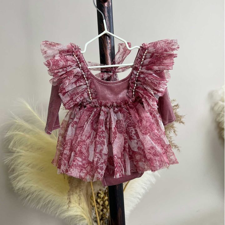 Tie-Dye Chiffon Ruffle Korean Velvet Newborn Dress