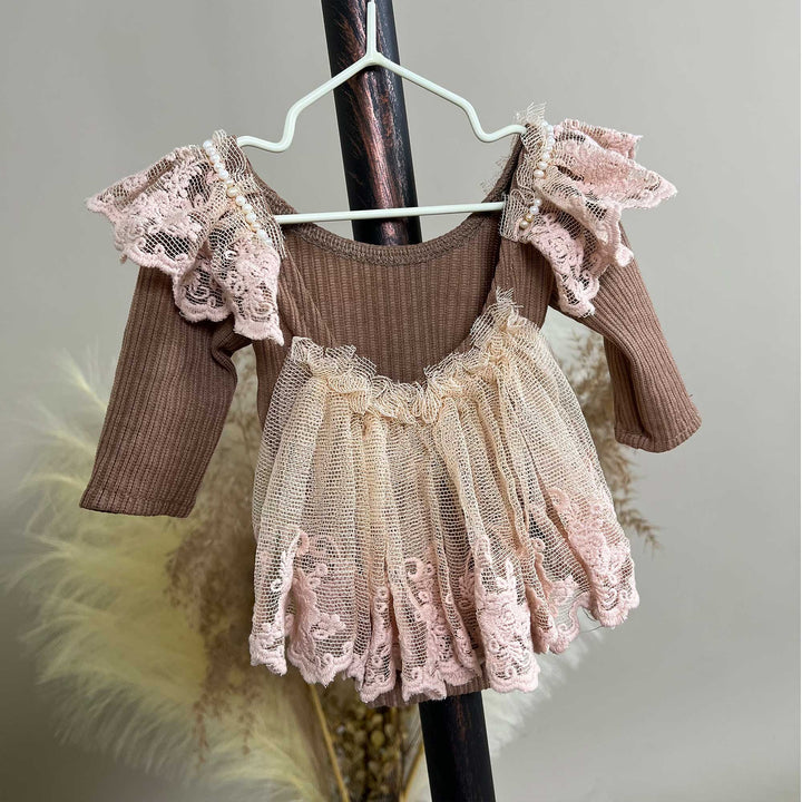 Stretch Ribbed Pink Wide Tulle Ruffle Newborn Dress