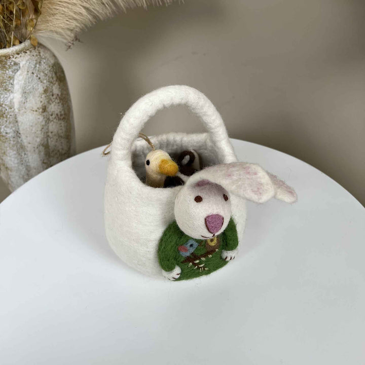 Handmade Felt Rabbit Basket Dog Goose Set