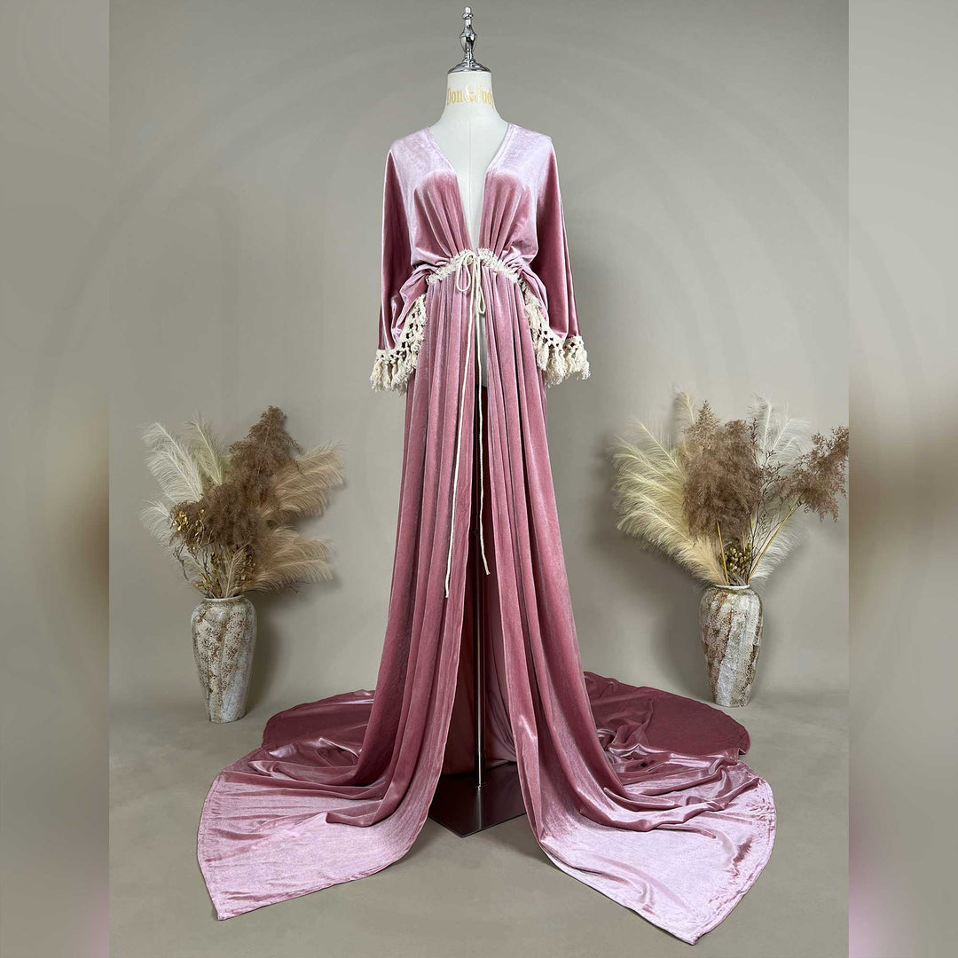 Vestido tipo túnica de terciopelo con abertura de Enid