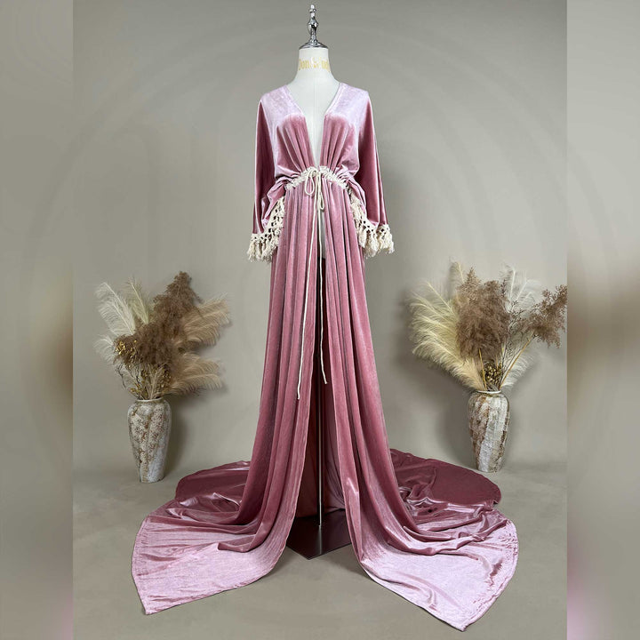 Vestido tipo túnica de terciopelo con abertura de Enid