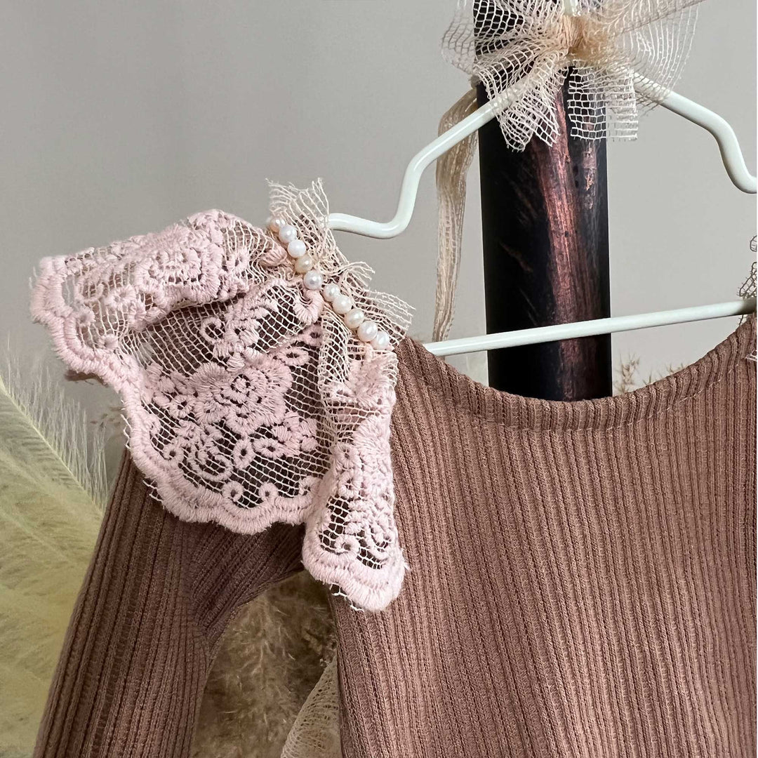 Stretch Ribbed Pink Wide Tulle Ruffle Newborn Dress