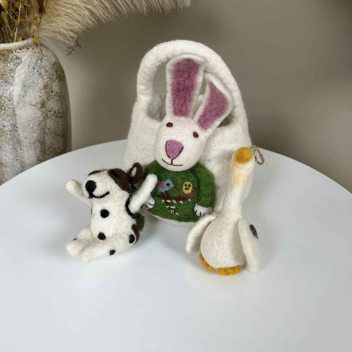 Handmade Felt Rabbit Basket Dog Goose Set