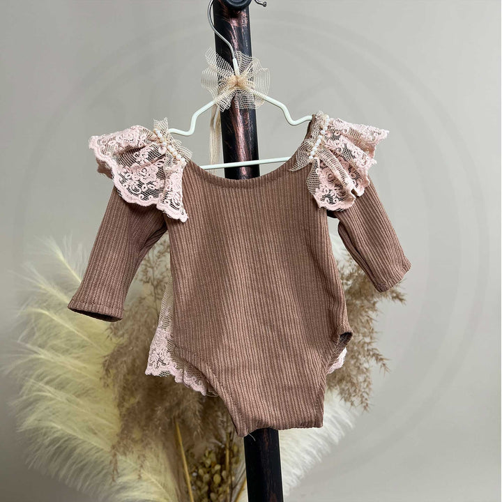 Stretch Ribbed Pink Wide Tulle Ruffle Newborn Dress
