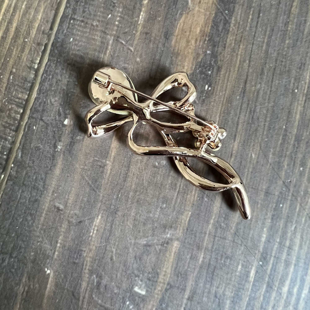 Gold Bow Rhinestone Brooches