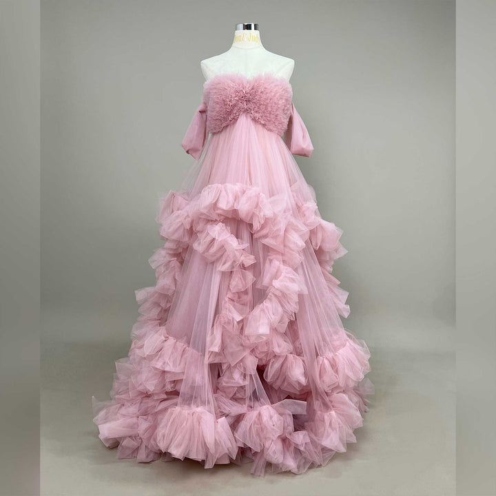Electra Gown | Strapless Slit Tulle Maternity Photography Dress