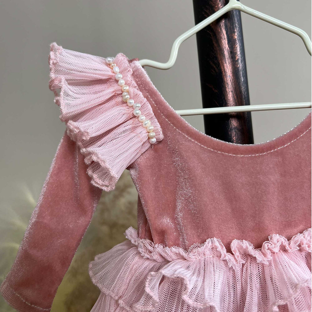 Romper with Ruffled Tulle Newborn Dress