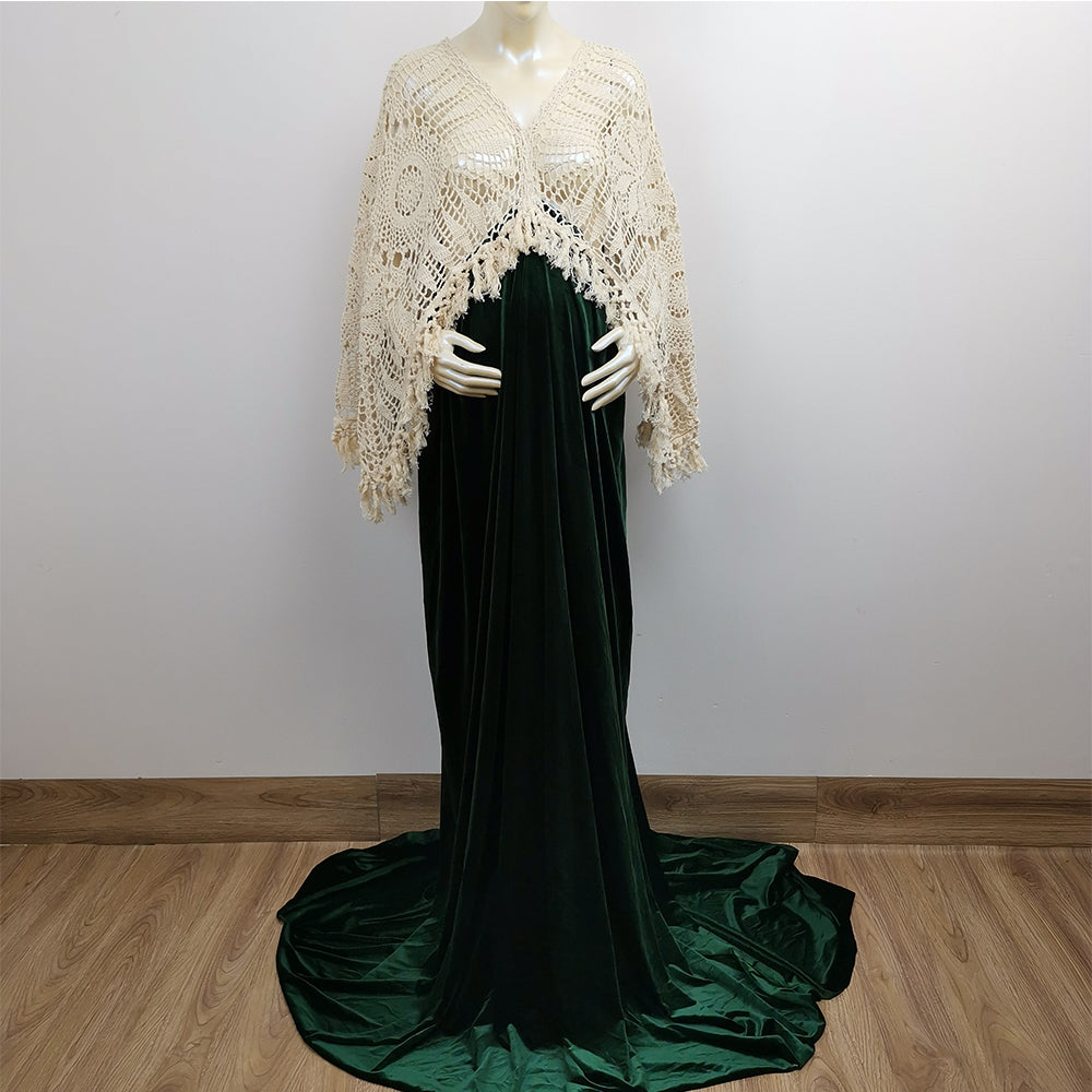 A mannequin wears Edwina KO-12 slip dress and a beige crochet cardigan. 