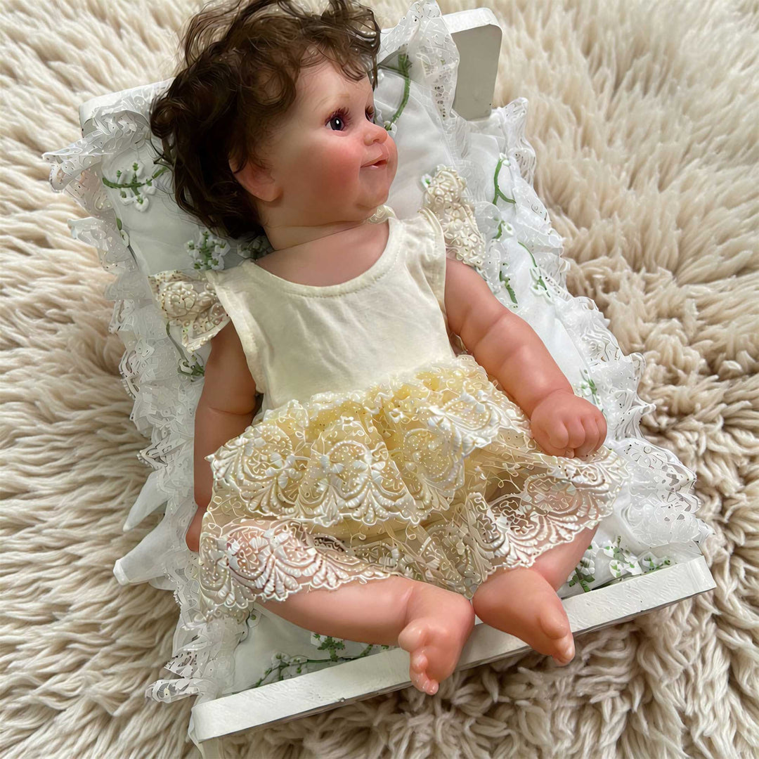 A Modal,soft yellow double layer embroidered lace romper for newborn photography props.