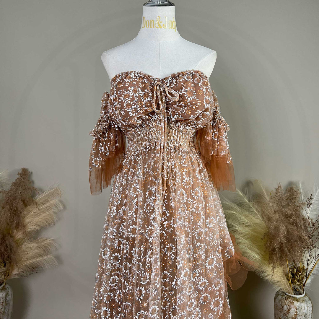 A Khaki Tyche is displayed on a mannequin with a front tie, elasticated waist.