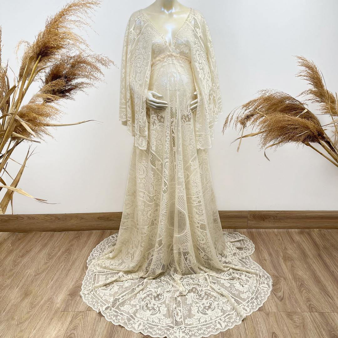 Photography Free Size Boho V-neck Long Sleeve Lace Maternity Gown Photography Dress Party Dresses Baby Shower Kaftan Robe Maternity Couture for Photo Shoot Don&Judy props Photography Free Size Boho V-neck Long Sleeve Lace Maternity Gown Photography Dress Party Dresses Baby Shower Kaftan Robe Maternity Couture for Photo Shoot Don&Judy props